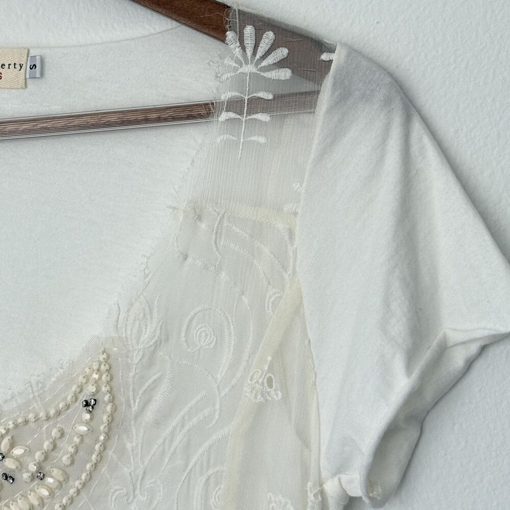 Johnny Was Love & Liberty Shirt Womens Small Embroidered Beaded Cotton Sheer - Picture 10 of 10